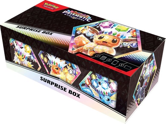 Pokémon Kaarten - Prismatic Evolutions Surprise Box - 41 Kaarten Totaal - 4x Booster Pack + 1x Foil Etched Promokaart - Scarlet and Violet - Pokemon Cards - TCG - Box - Bundle - Pokemon Speelgoed - Scarlet en Violet - Prismatic Evolution